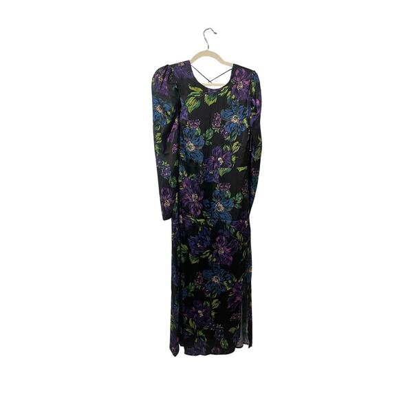 Adelyn Rae Erin lattice floral print lace up back maxi dress black blue small - Picture 7 of 12